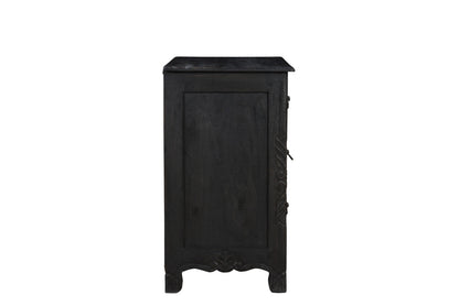 Distressed Black 3 Drawer Floral Carved Nightstand