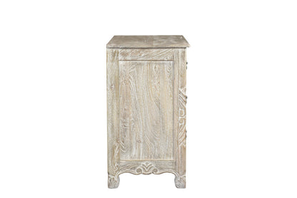 Distressed Gray 3 Drawer Floral Nightstand
