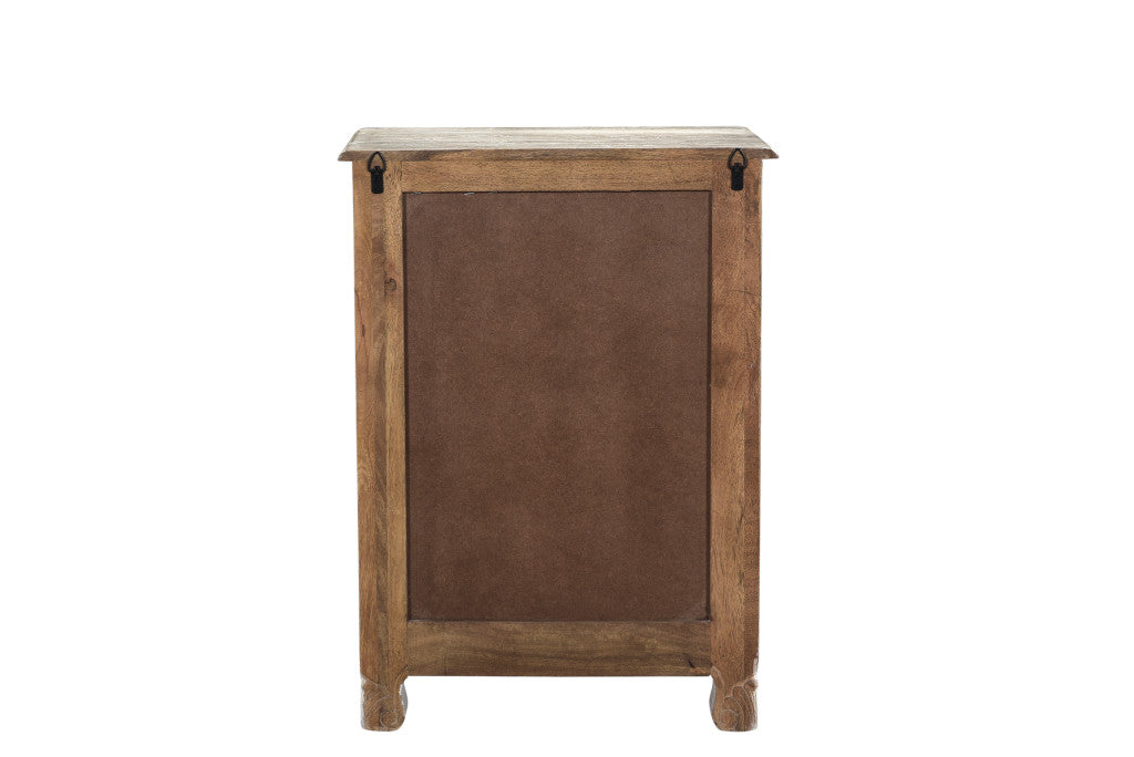 Distressed White 1 Drawer Floral Carved Nightstand