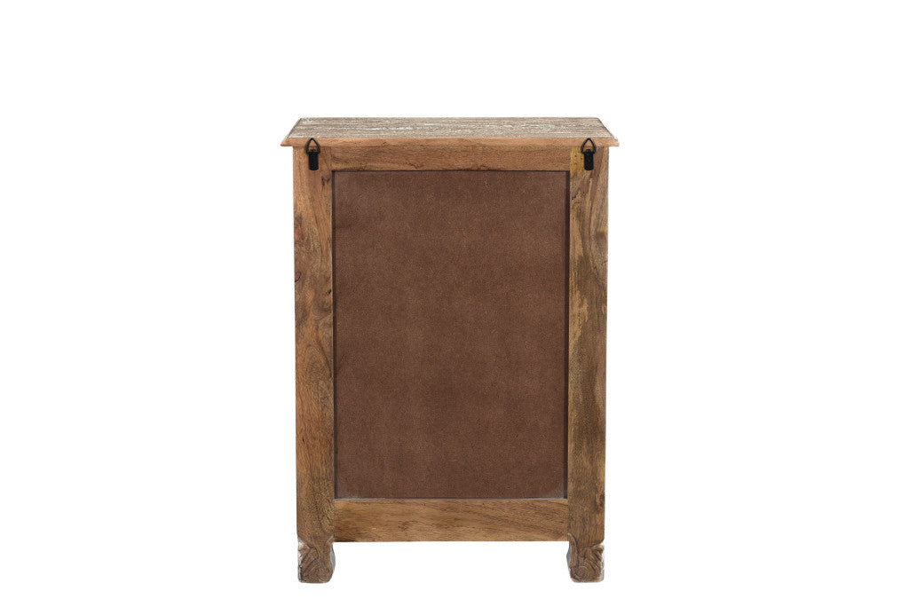 Distressed White 1 Drawer Carved Floral Nightstand