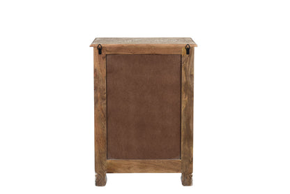 Distressed White 1 Drawer Carved Floral Nightstand