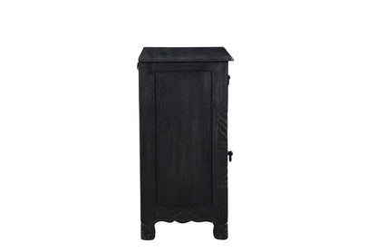 Distressed Black Carved Floral Nightstand
