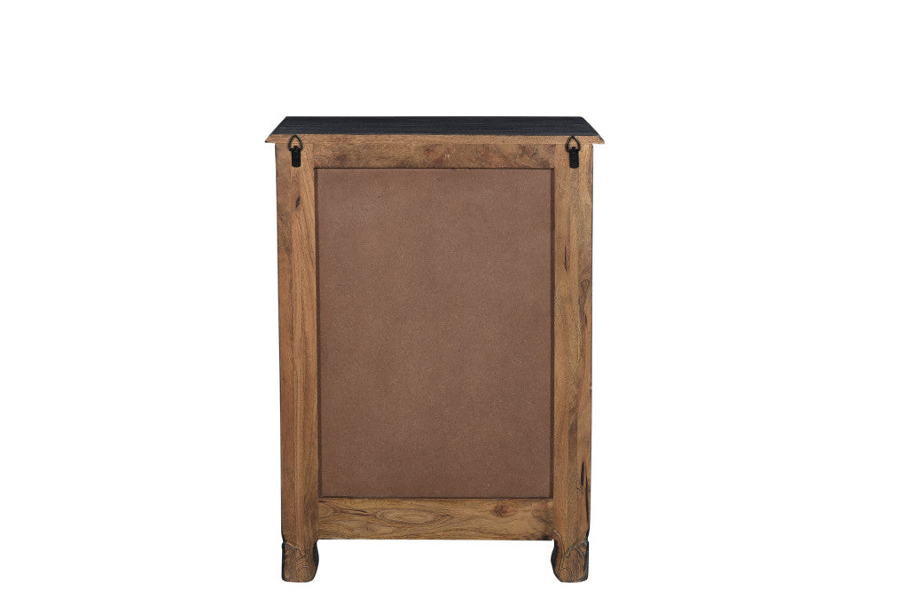 Distressed Black Carved Floral Nightstand