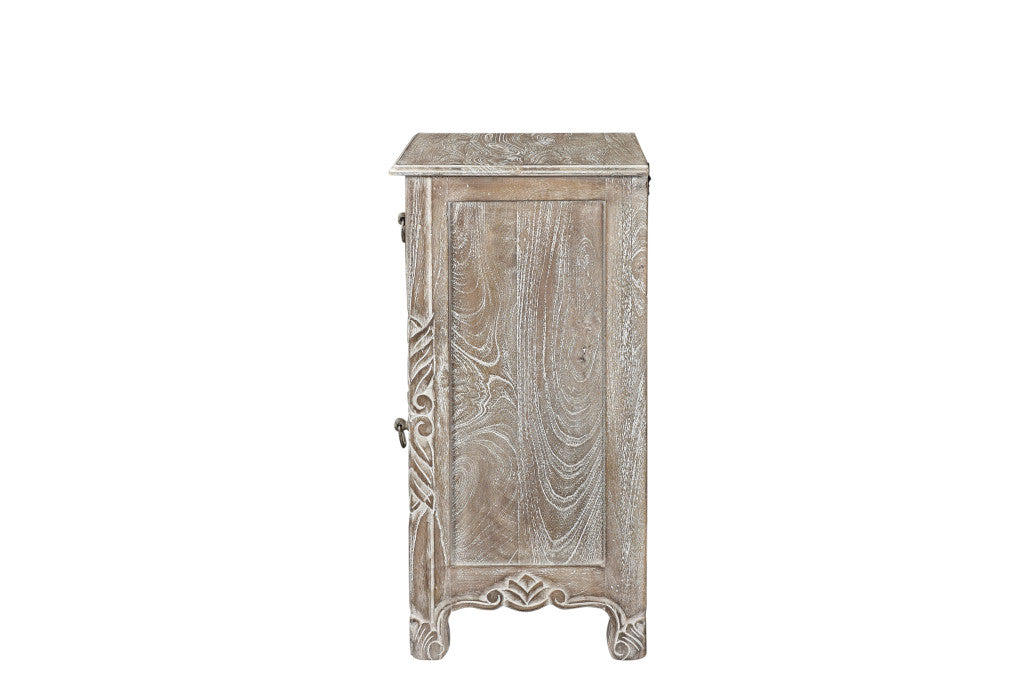 Distressed Gray Carved Floral Nightstand