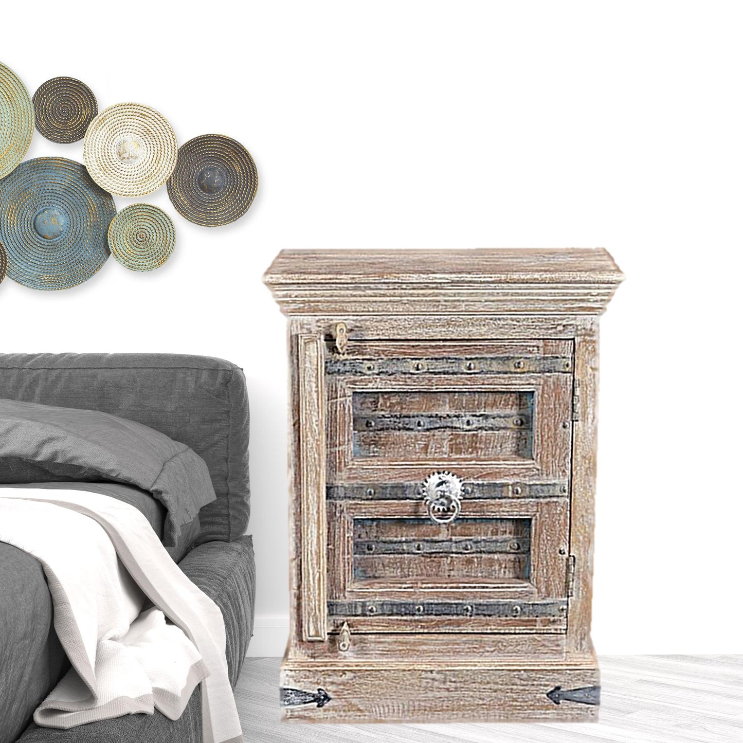 Distressed White Solid Wood Nightstand