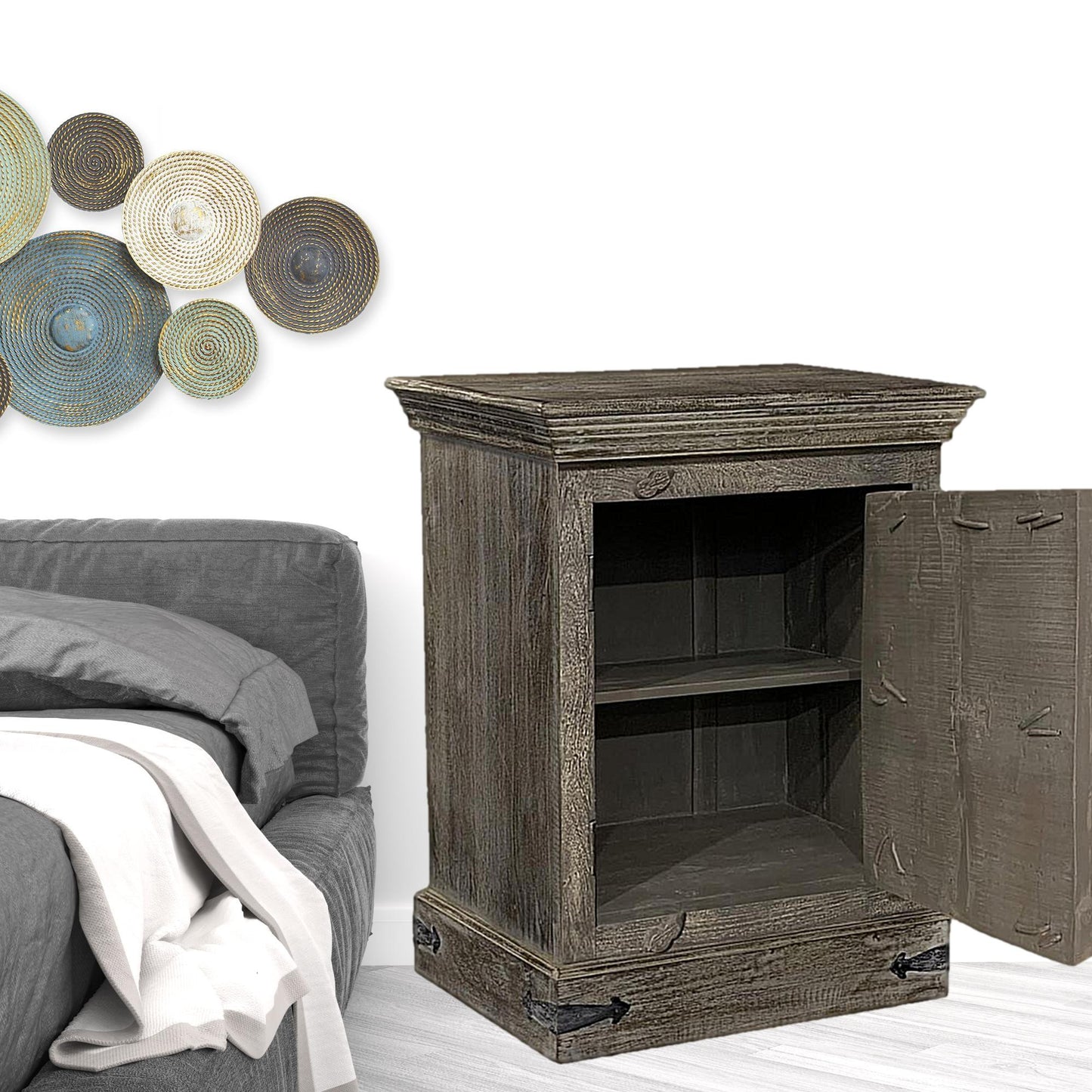 Distressed Brown Solid Wood Nightstand