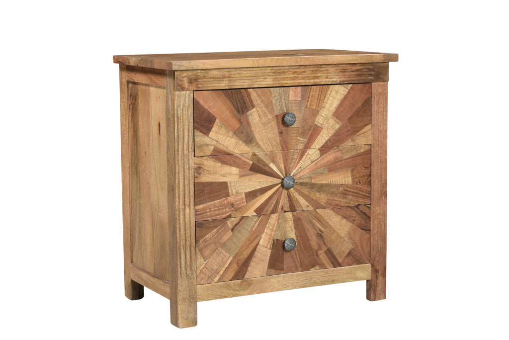 Natural Starburst Pattern Solid Wood Nightstand