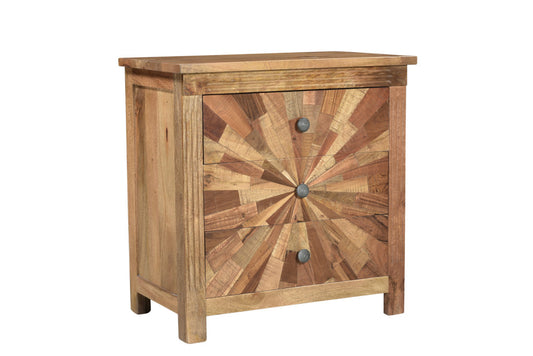 Natural Starburst Pattern Solid Wood Nightstand