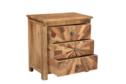 Natural Starburst Pattern Solid Wood Nightstand
