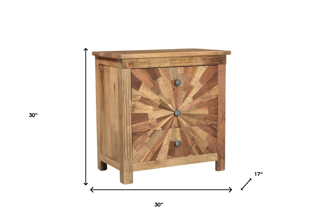 Natural Starburst Pattern Solid Wood Nightstand