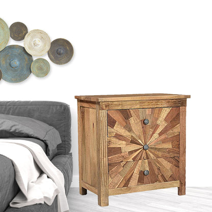 Natural Starburst Pattern Solid Wood Nightstand
