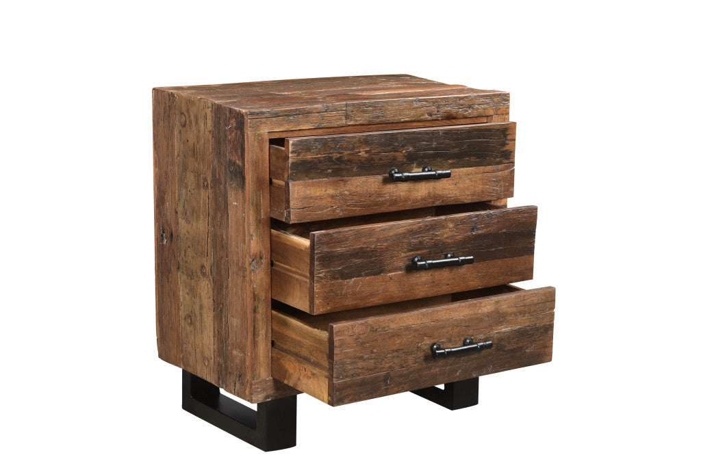 Distressed Dark Brown 3 Drawer Nightstand