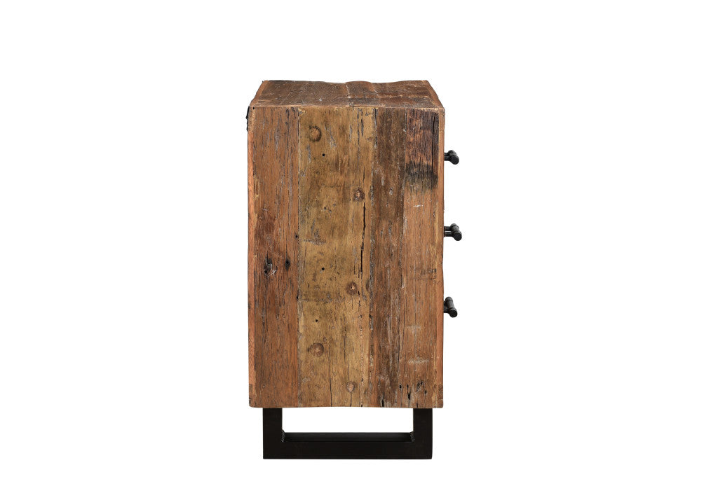 Distressed Dark Brown 3 Drawer Nightstand