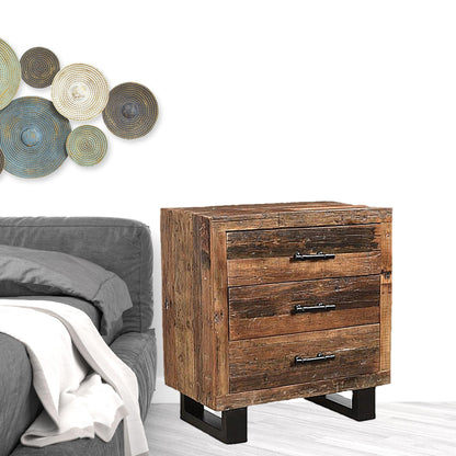 Distressed Dark Brown 3 Drawer Nightstand