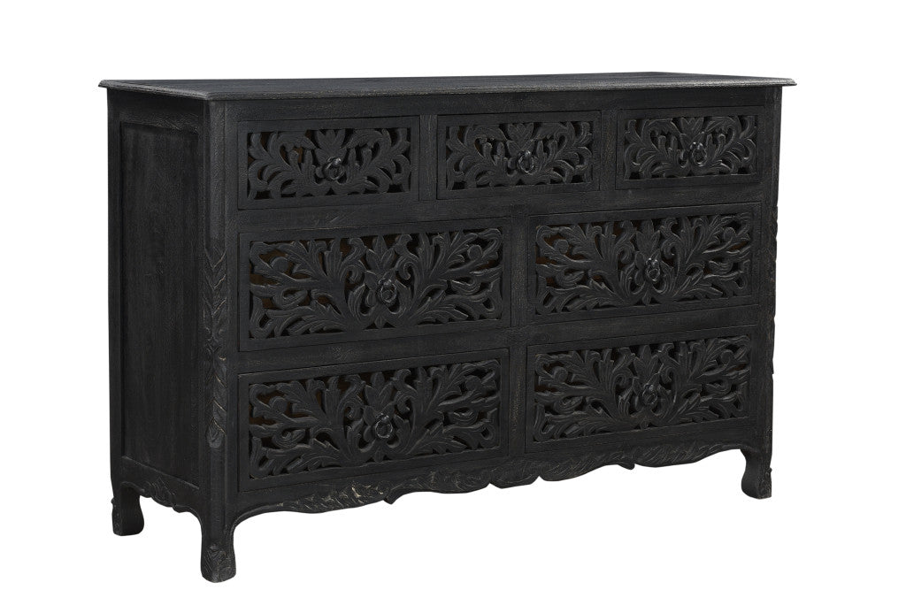 Black Solid Wood Seven Drawer Dresser image 3