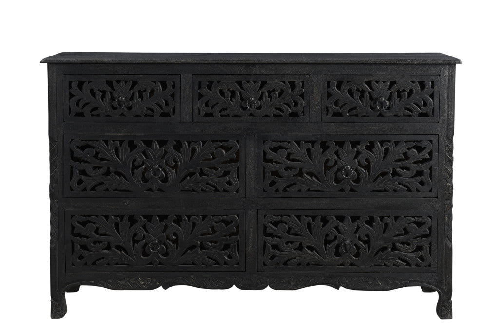 Black Solid Wood Seven Drawer Dresser image 2