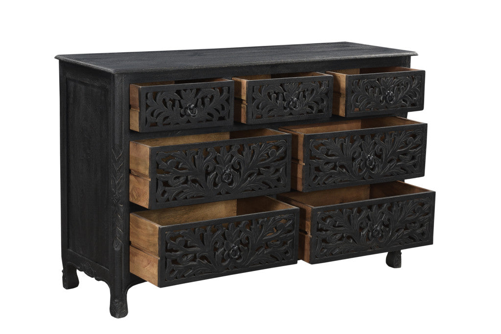 Black Solid Wood Seven Drawer Dresser image 4