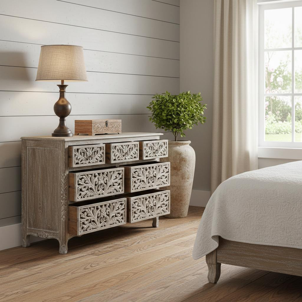 Gray Solid Wood Seven Drawer Dresser image 2