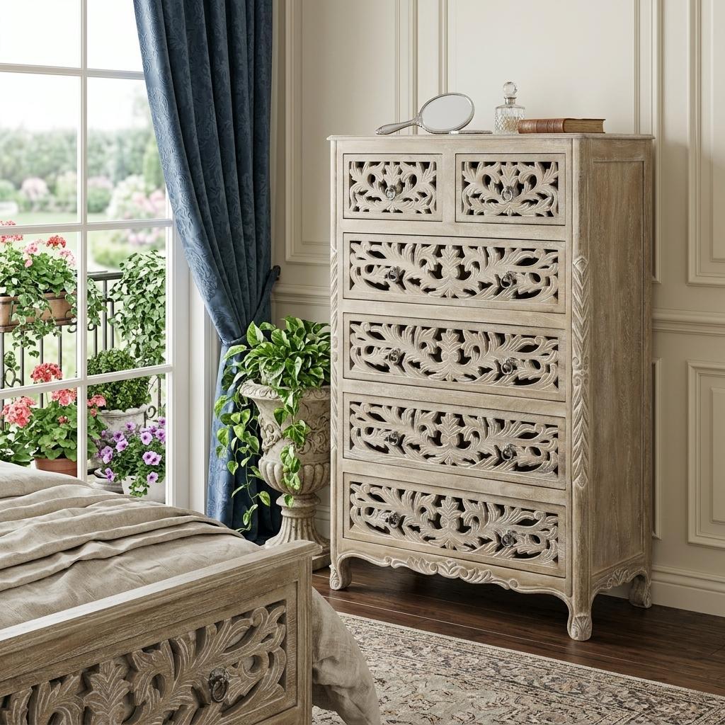 Gray Solid Wood Six Drawer Chest image 1