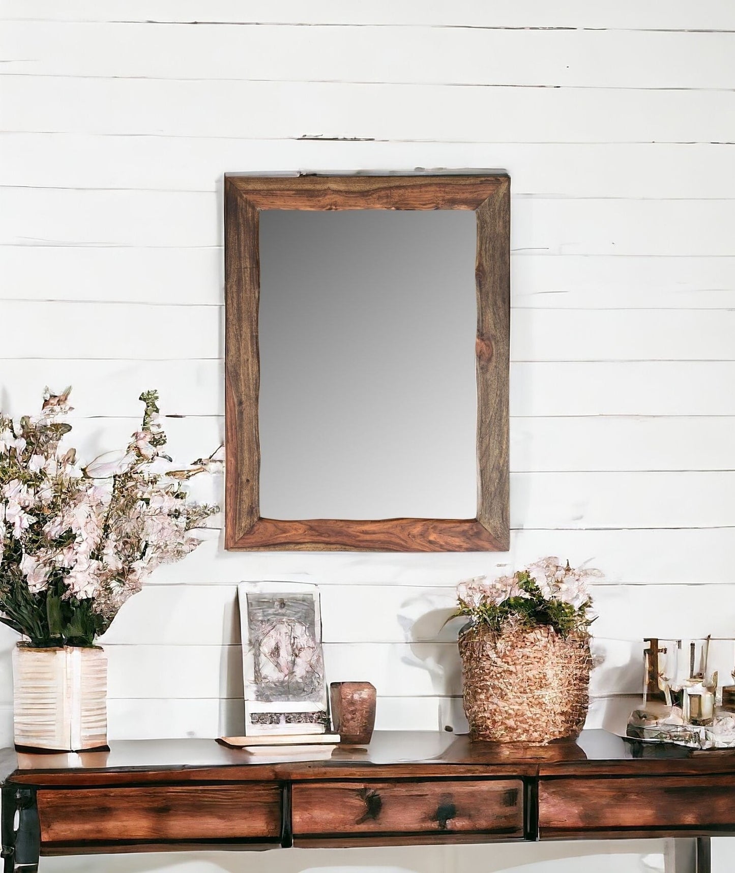 Dark Brown Solid Wood Framed Accent Mirror