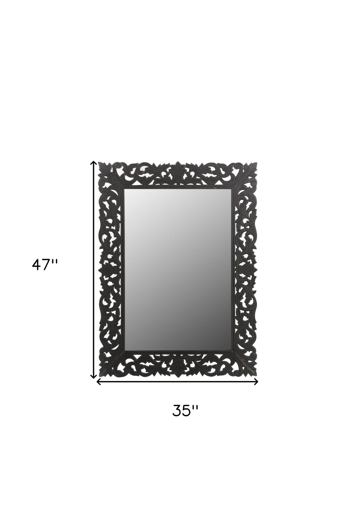 Black Floral Carved Solid Wood Accent Mirror