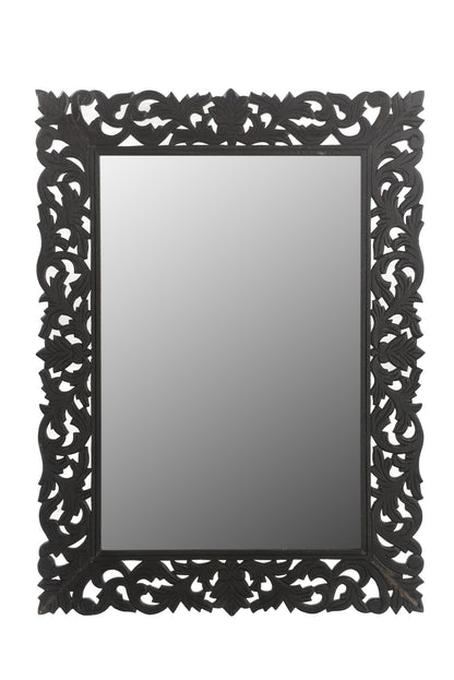 Black Floral Carved Solid Wood Accent Mirror