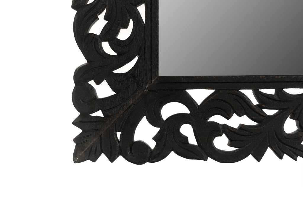 Black Floral Carved Solid Wood Accent Mirror