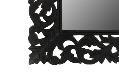 Black Floral Carved Solid Wood Accent Mirror