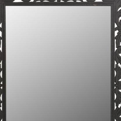 Black Floral Carved Solid Wood Accent Mirror