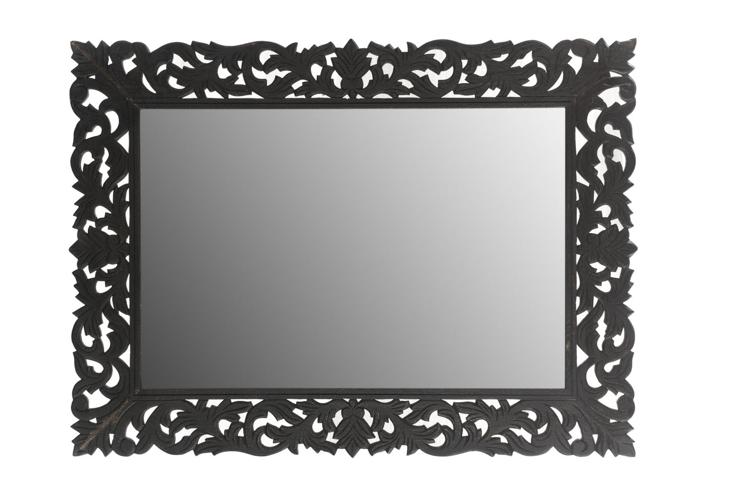 Black Floral Carved Solid Wood Accent Mirror