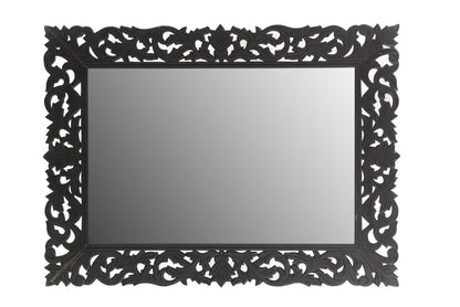Black Floral Carved Solid Wood Accent Mirror