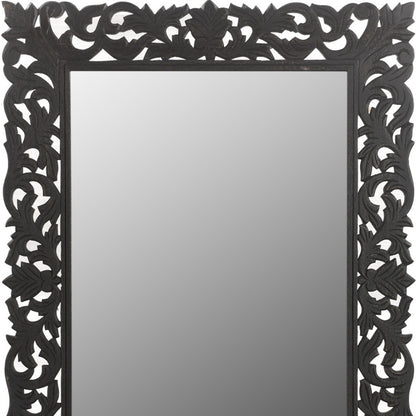 Black Floral Carved Solid Wood Accent Mirror
