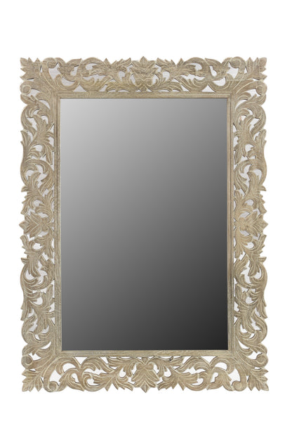 Gray Floral Carved Solid Wood Accent Mirror