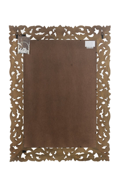 Gray Floral Carved Solid Wood Accent Mirror