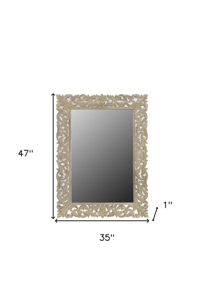 Gray Floral Carved Solid Wood Accent Mirror