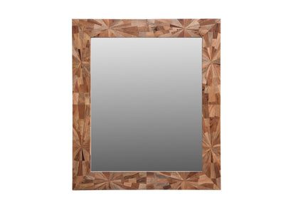 Brown Solid Wood Geometric Starburst Accent Mirror