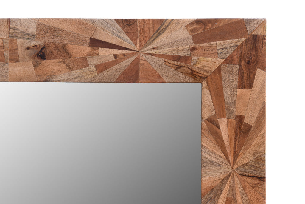 Brown Solid Wood Geometric Starburst Accent Mirror