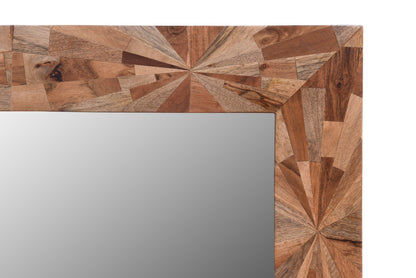 Brown Solid Wood Geometric Starburst Accent Mirror