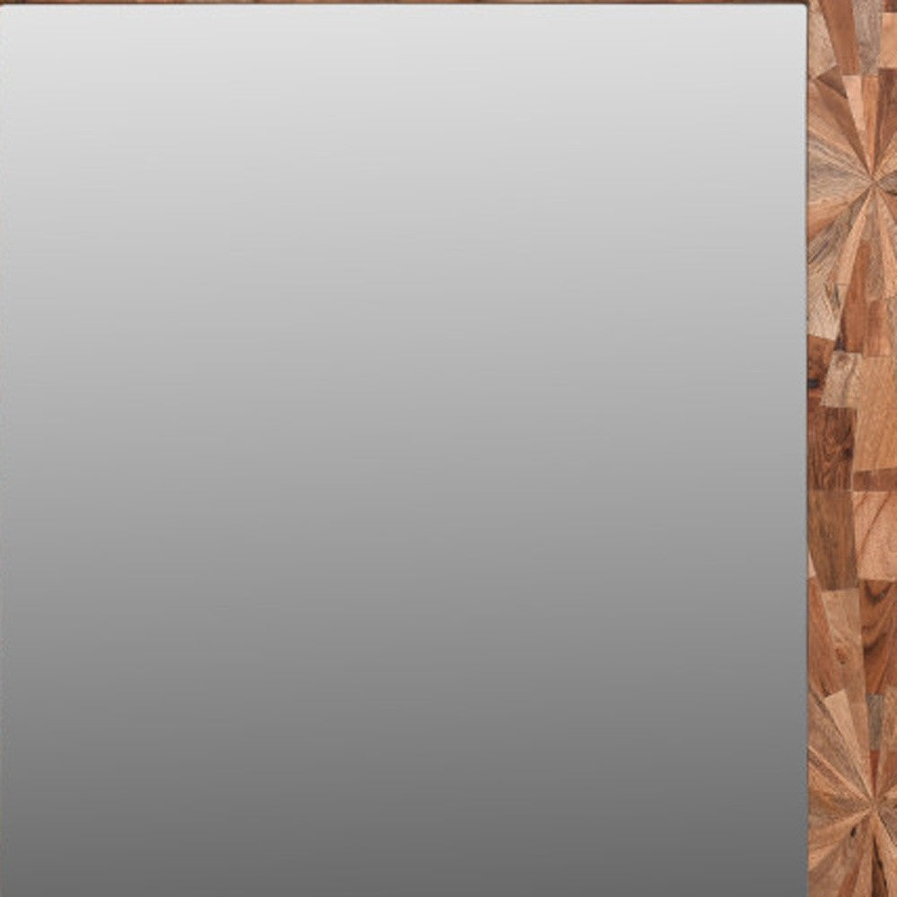 Brown Solid Wood Geometric Starburst Accent Mirror