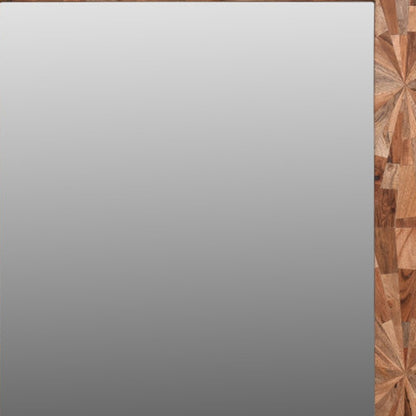 Brown Solid Wood Geometric Starburst Accent Mirror