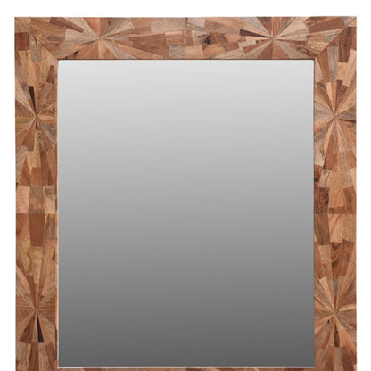Brown Solid Wood Geometric Starburst Accent Mirror