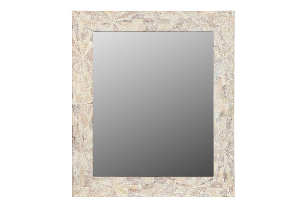 White Solid Wood Geometric Starburst Accent Mirror