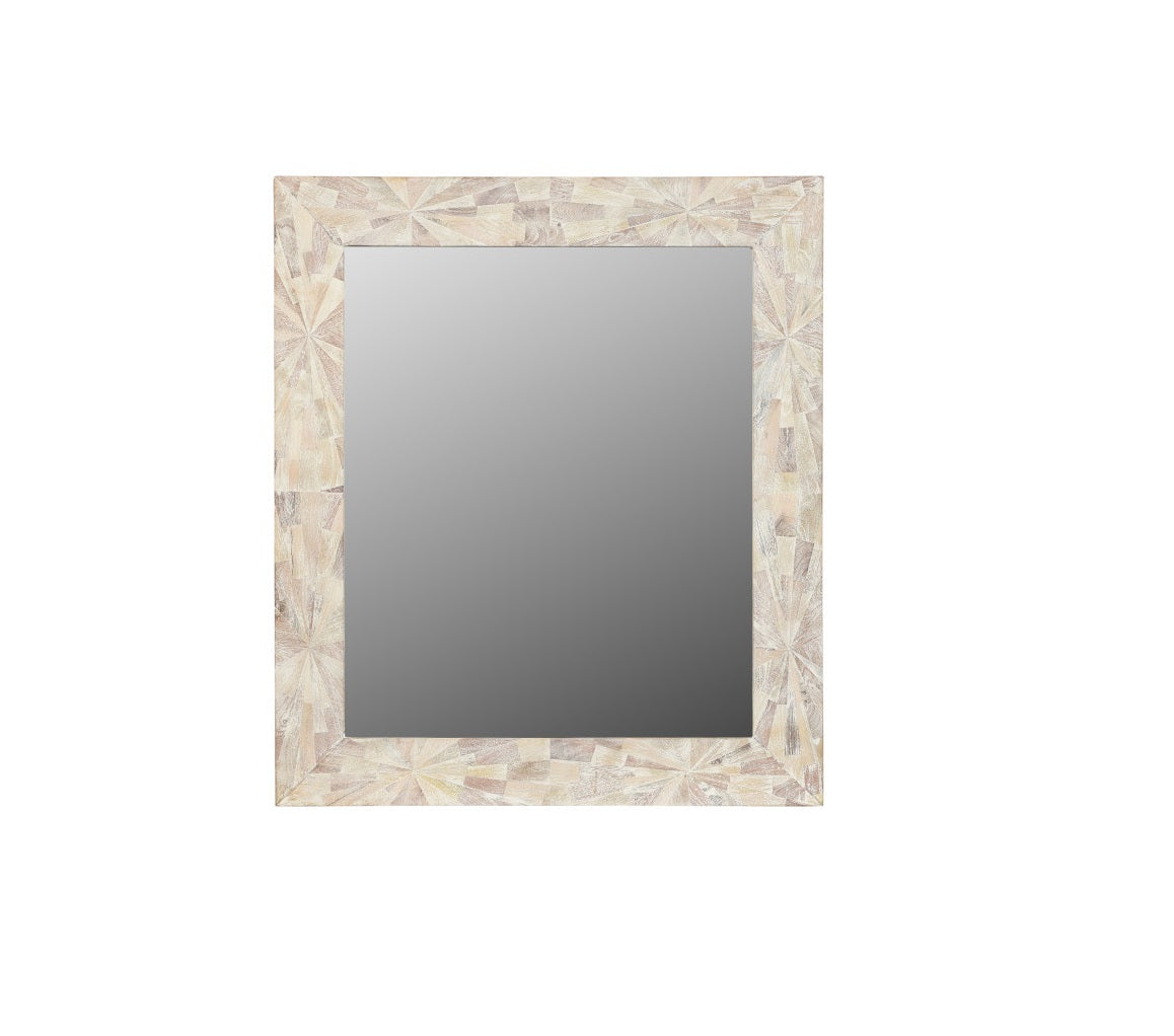 White Solid Wood Geometric Starburst Accent Mirror