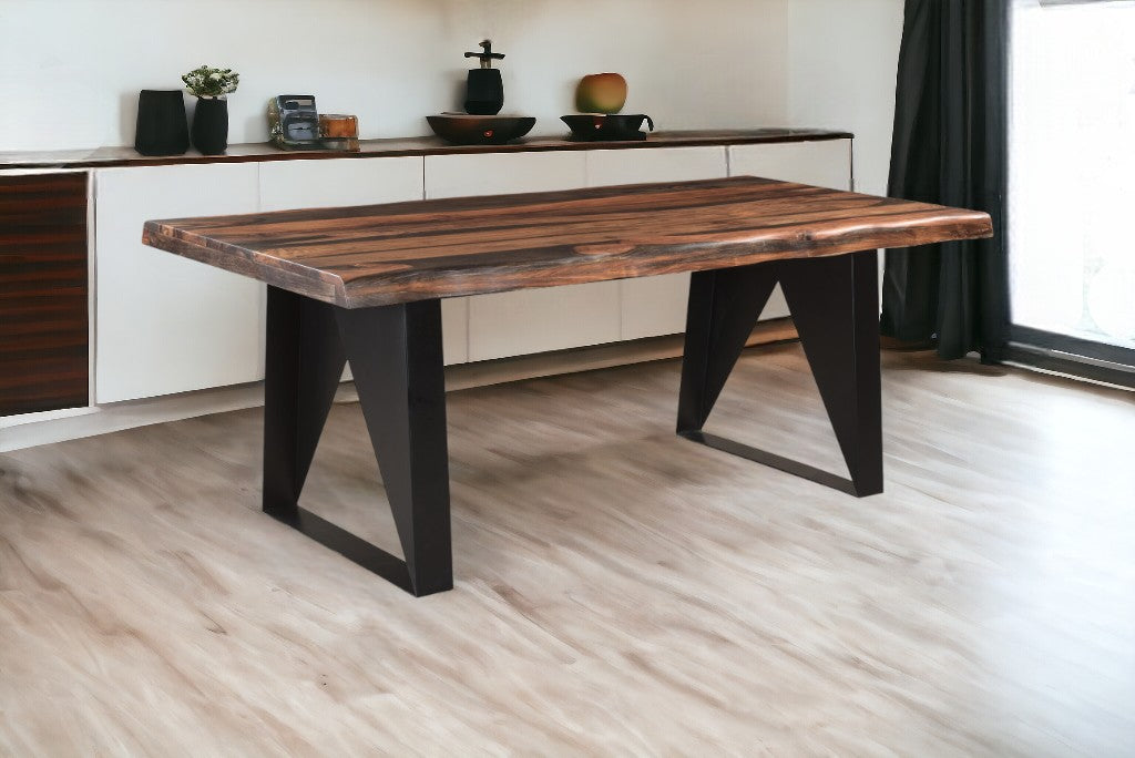 Dark Brown And Black Solid Wood And Metal Sled Base Dining Table