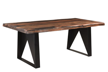 Dark Brown And Black Solid Wood And Metal Sled Base Dining Table