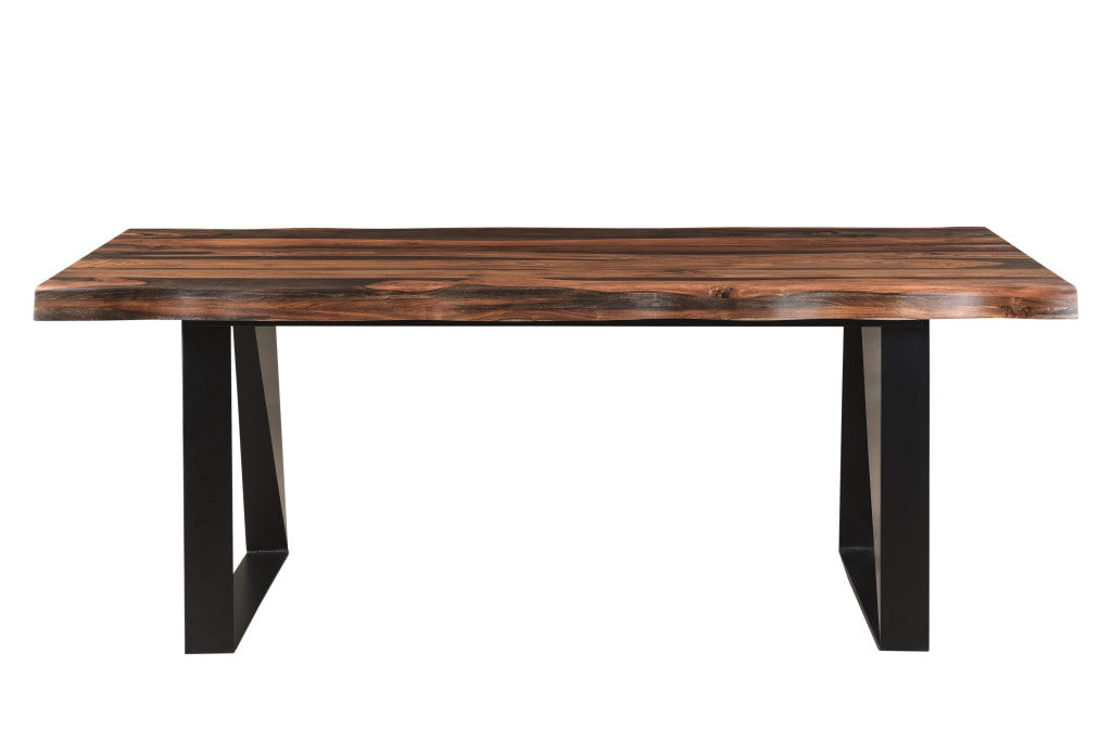 Dark Brown And Black Solid Wood And Metal Sled Base Dining Table
