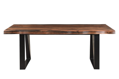 Dark Brown And Black Solid Wood And Metal Sled Base Dining Table