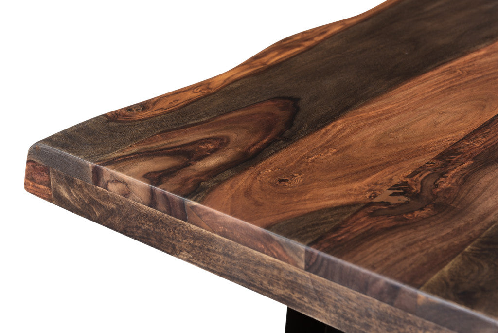 Dark Brown And Black Solid Wood And Metal Sled Base Dining Table