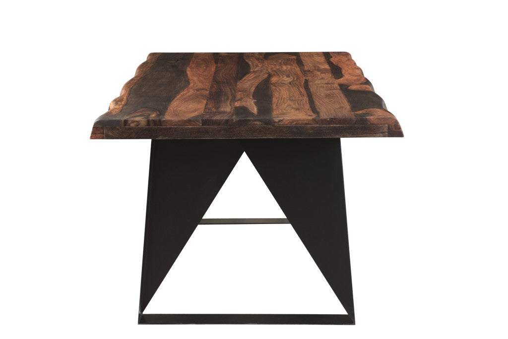 Dark Brown And Black Solid Wood And Metal Sled Base Dining Table