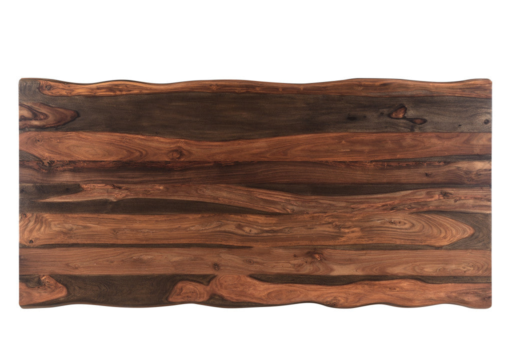 Dark Brown And Black Solid Wood And Metal Sled Base Dining Table